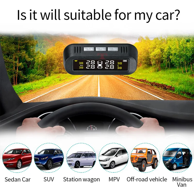 SMARTECH Солнечная автомобильная система контроля давления в шинах, датчик давления в шинах с ЖК-дисплеем Предупреждение о температуре, USB tpms