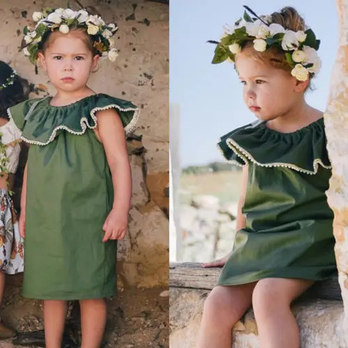 Платье-пачка с оборками для маленьких девочек темно-зеленое платье торжеств 2018 |