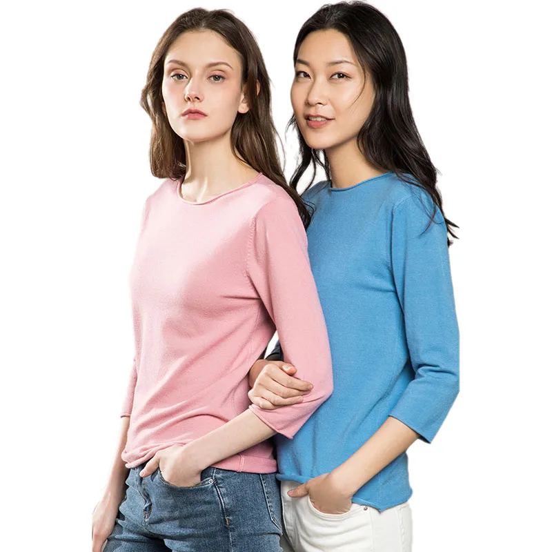 Женская футболка с коротким рукавом 3/4 однотонные трикотажные пуловеры Harajuku