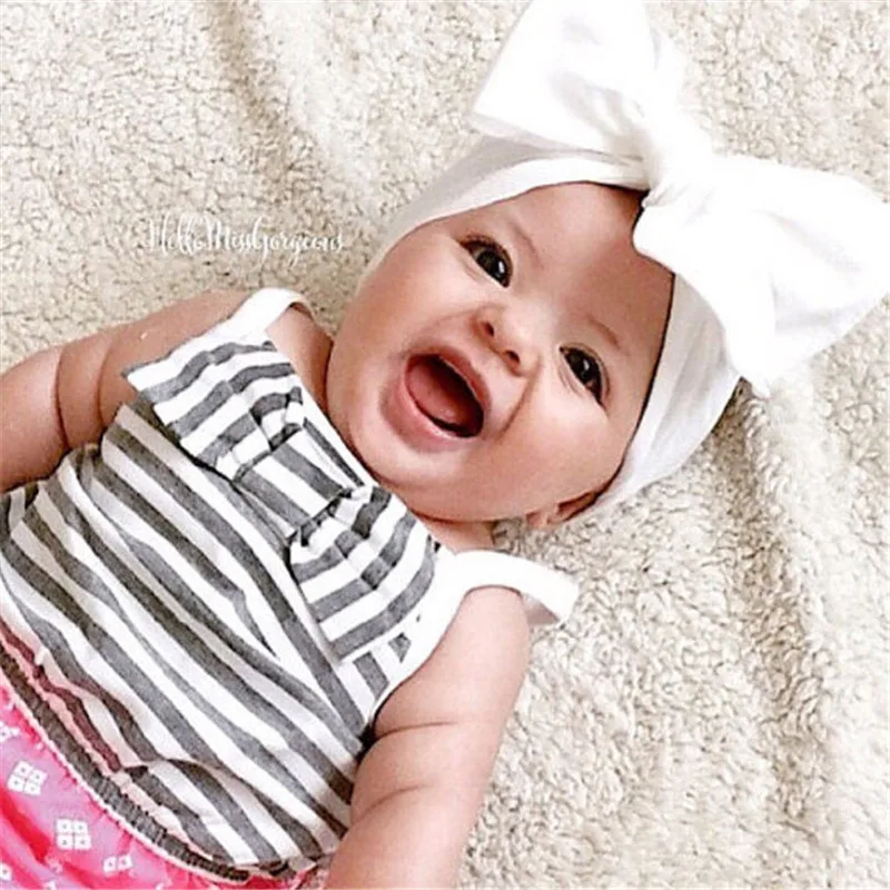 Повязка на голову для девочек хлопковая эластичная повязка в горошек с бантом