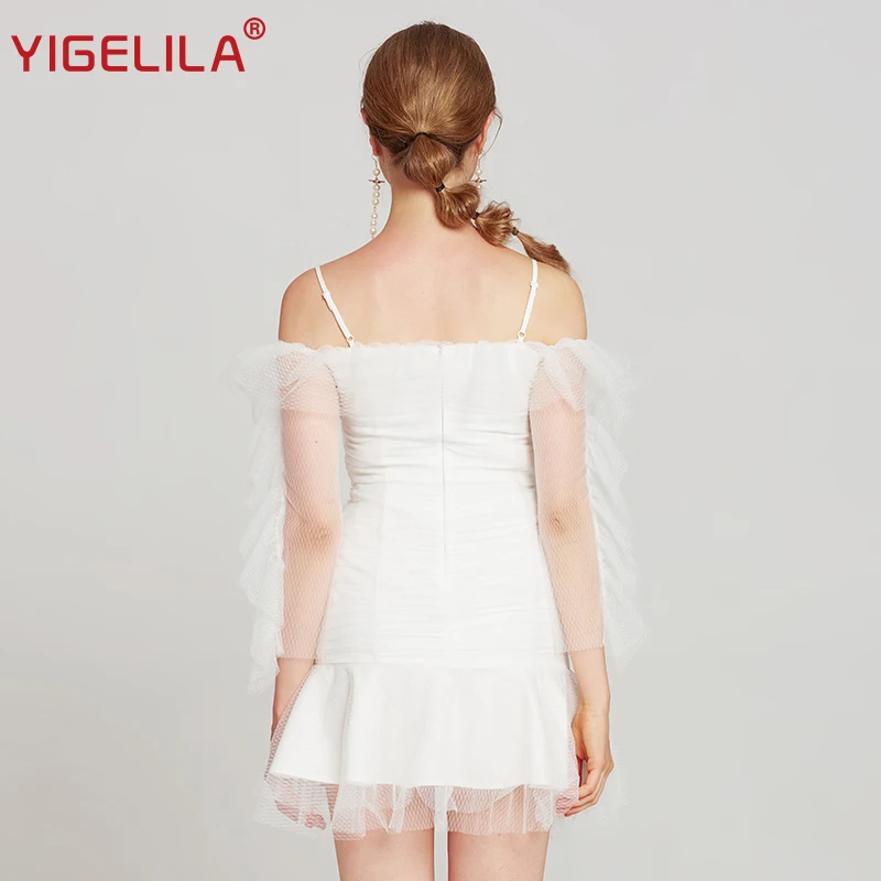 YIGELILA/модное женское Сетчатое платье на бретельках белого цвета летнее