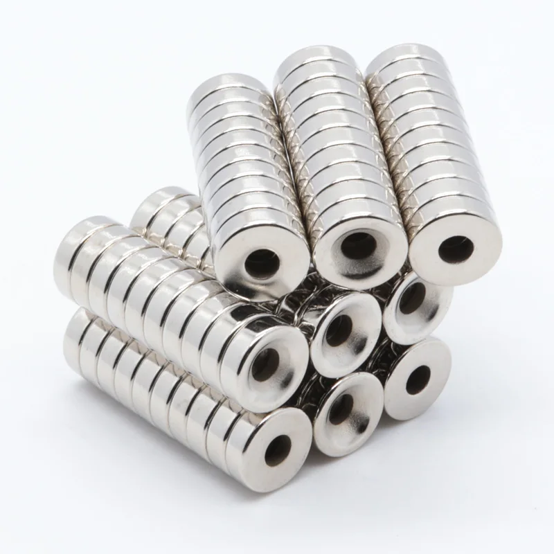 50pcs 12x4 mm Hole: 4mm Super Strong N35 Craft Rare Earth Magnet Permanet Countersunk Ring Powerful Neodymium Magnets
