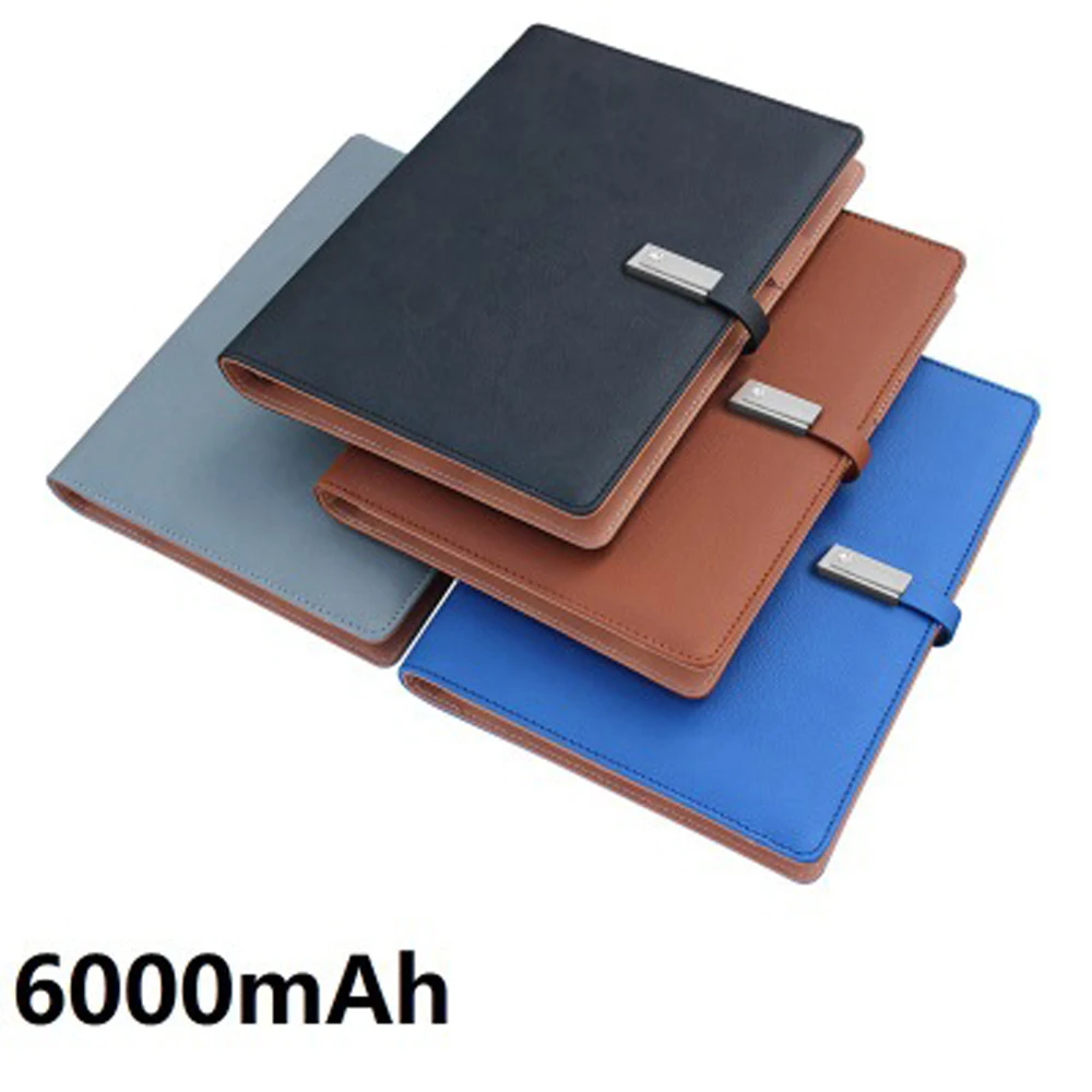 Мобильная мощность ноутбук Многофункциональный 8000mAh Мобильная мощность Qi Беспроводная зарядка ноутбук Биндер дневник на спирали 16GB