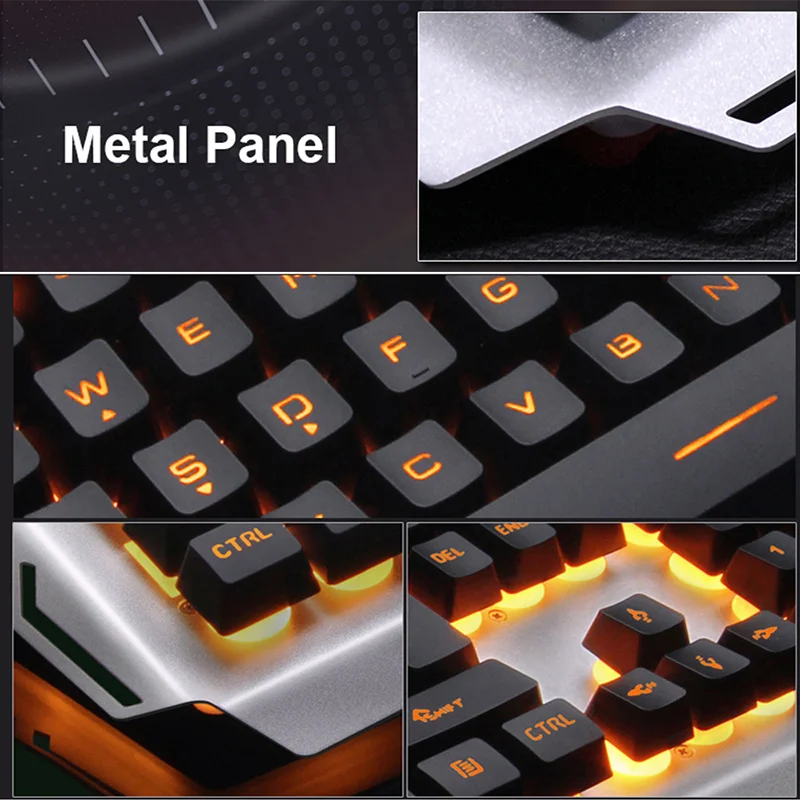 705 Проводная желтая LED подсветка эргономичная Usb игровая клавиатура металл + 2400