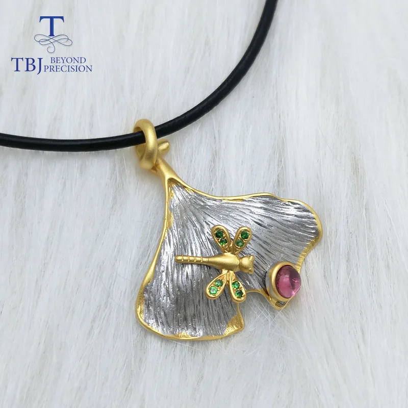 TBJ 2018 новый дизайн гингко лист кулон с натуральным розовым турмалином и зеленым