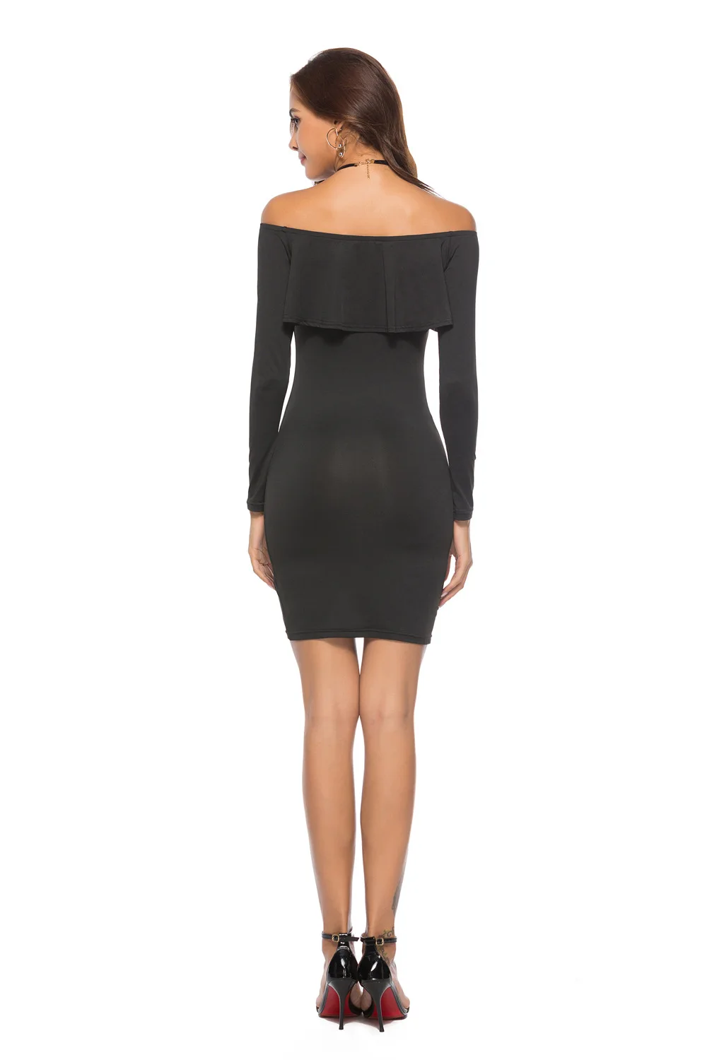 Новинка осени 2018 женское сексуальное платье с длинным рукавом и открытыми