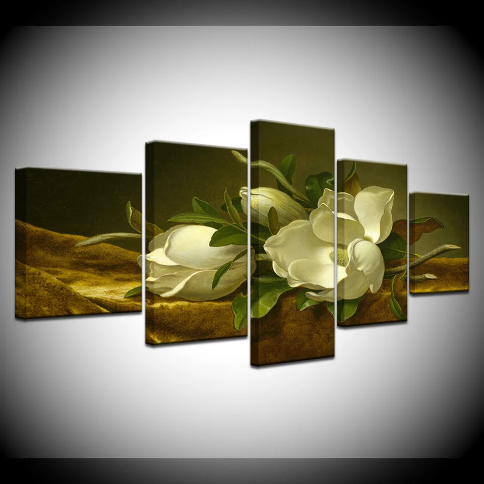 Холст Картина с магнолией цветок на бархата золотого цвета 5 шт. настенная