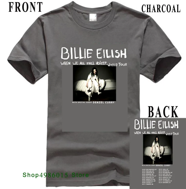 charcoal Billie Eilish World Tour, футболка со специальным гостем, DENZEL CURRY, размеры S-3XL, хлопковая футболка, модная - Цвет: charcoal