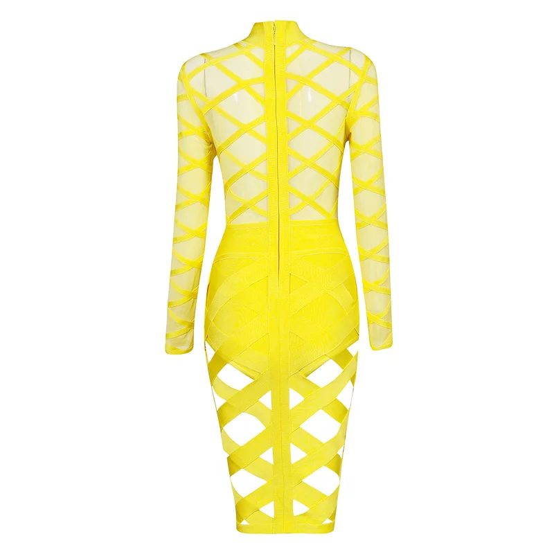 Высокое качество желтый с длинным рукавом сетки выдалбливают 2 шт вискоза ночной