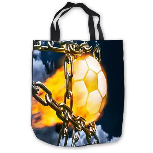 Пользовательские холст Футбол мяч огонь пламя Tote Ручные Сумки хозяйственная