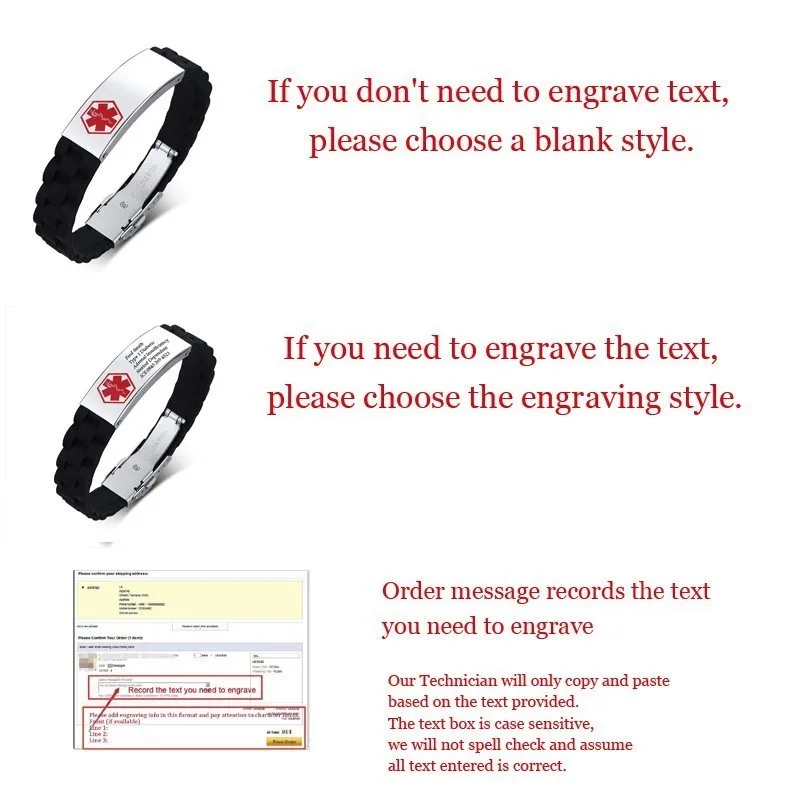 Черные силиконовые медицинские браслеты для мужчин резиновые ID и