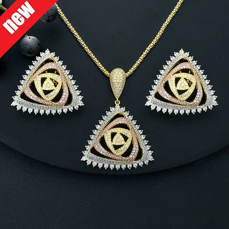

ModemAngel Especially Geometry High Quality Luxury Cubic Zirconia Women Wedding Party Bridal Necklace Pendant And Earring