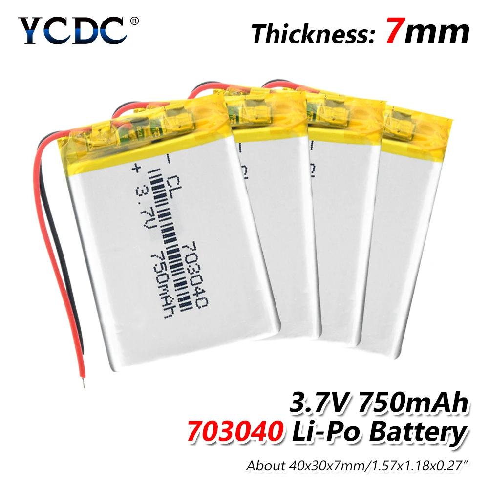 1/2/4 3,7 v 750mAh Li-po Батарея 703040 Перезаряжаемые литиевые батареи для Светодиодный светильник MP3 MP4 сотового телефона DVD ноутбук Мощность банка