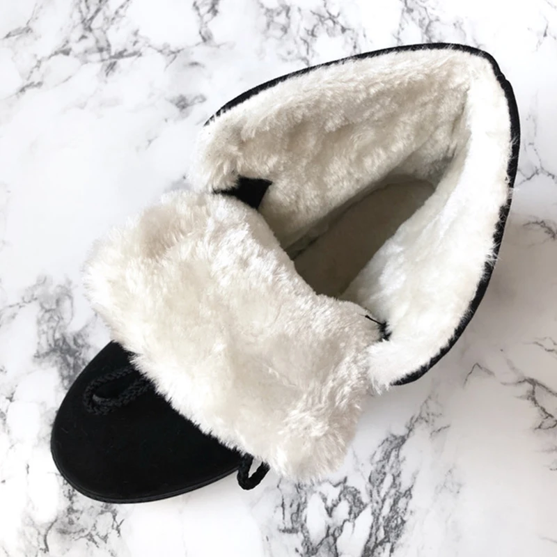 VTOTA Women Snow Boots Warm Winter Boots Botas Mujer Flat Lace Up Fur Ankle Boots Platform Ladies Winter Shoes Black H189