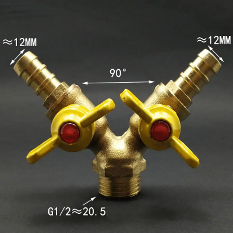 

Y-Shaped Splitter DN15 1/2" BSP Male To 12mm Hose Barb Brass Ball Valve Air Fuel Gas