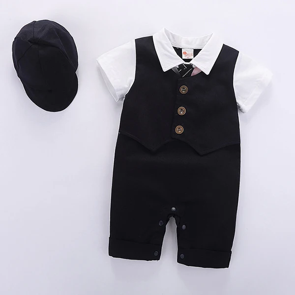 Black baby set Британский Стиль 12 м для маленьких мальчиков на день рождения комплекты одежды комбинезон костюм для новорожденных Для маленьких мальчиков пуловеры Комбинезоны шляпа комплекты одежды - Цвет: Black baby set