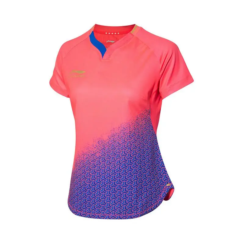 Li-Ning женский костюм для соревнований по настольному теннису, Национальная командная футболка с сухой дышащей подкладкой, Спортивная футболка AAYP072 CAMJ19 - Цвет: AAYP072-2H