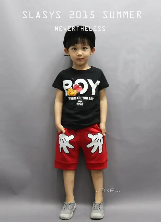 Летняя одежда для мальчиков костюм Детская футболка с короткими рукавами + шорты