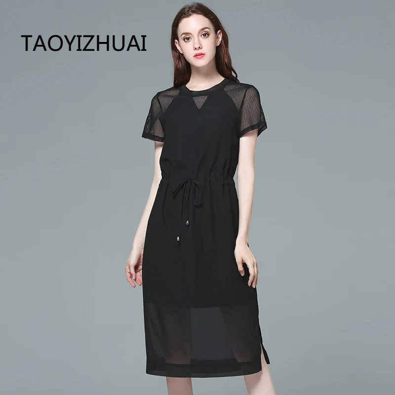 Женское Платье До Колена TAOYIZHUAI черное шифоновое платье большого размера со