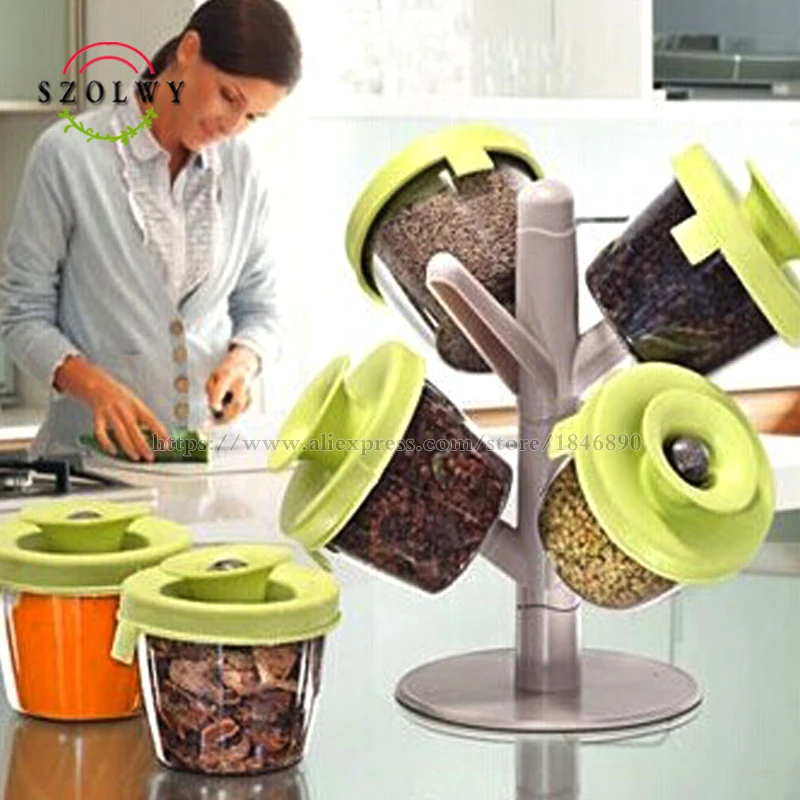 New Fashion Favourite Spice & Pepper Shakers cooking tools potes cans six piece suit tree seasoning sealed tank spray box