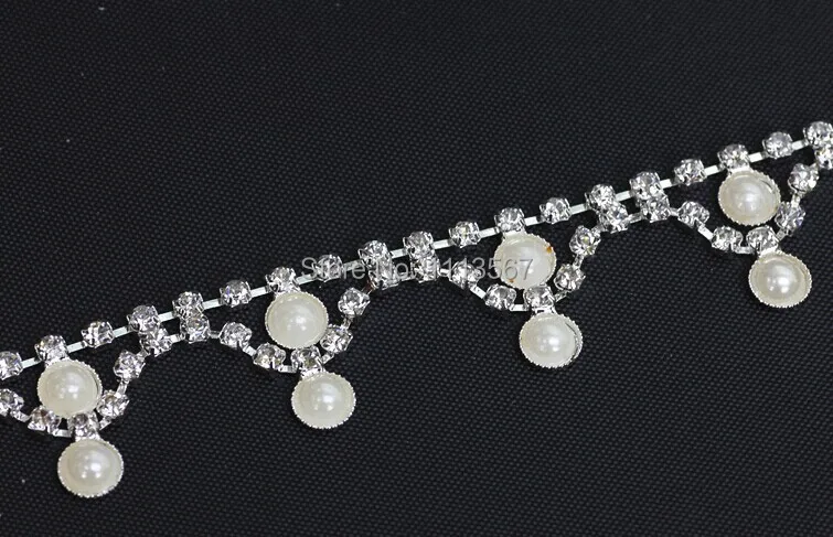 

10yard Craft Beaded Rhinestones Pearl Trimming Banding Crystal Chain Sewing on Trim Lace Ribbon Trim for Wedding Dress 20mm T544