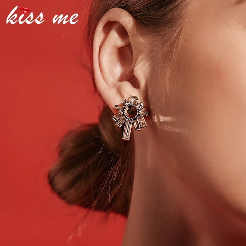 Женские Геометрические серьги KISS ME Винтажные из сплава с кристаллами эффектные