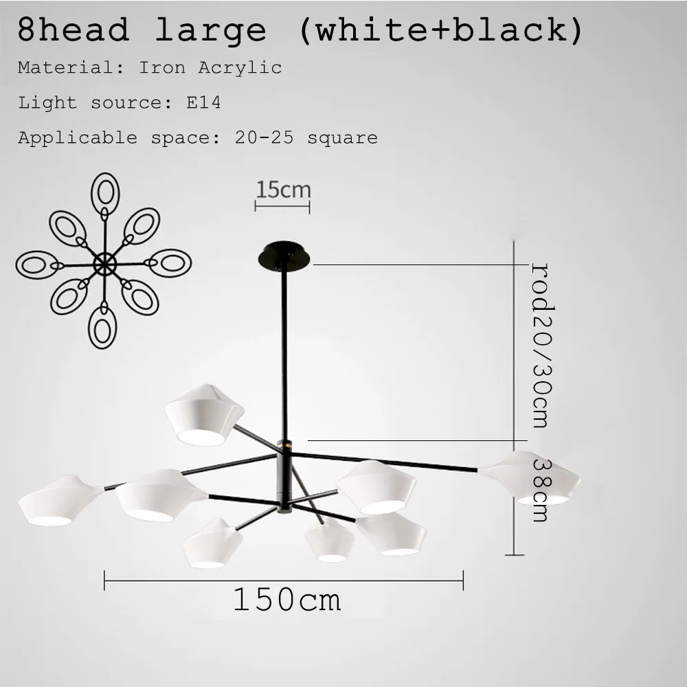 8head large b-w Современный Роскошный дизайнерский черный золотой белый длинный Светодиодный Потолочный подвесной светильник-Люстра для зала спальни коридора гостиной - Цвет абажура: 8head large b-w