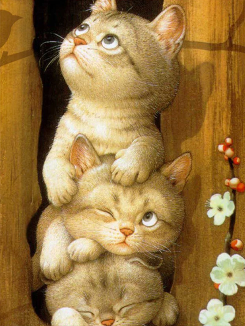 New Diamond Embroidery 5D Diy Painting Cross Stitch Cute cat Round Mosaic Animal Home Paintings hobbies crafts | Дом и сад