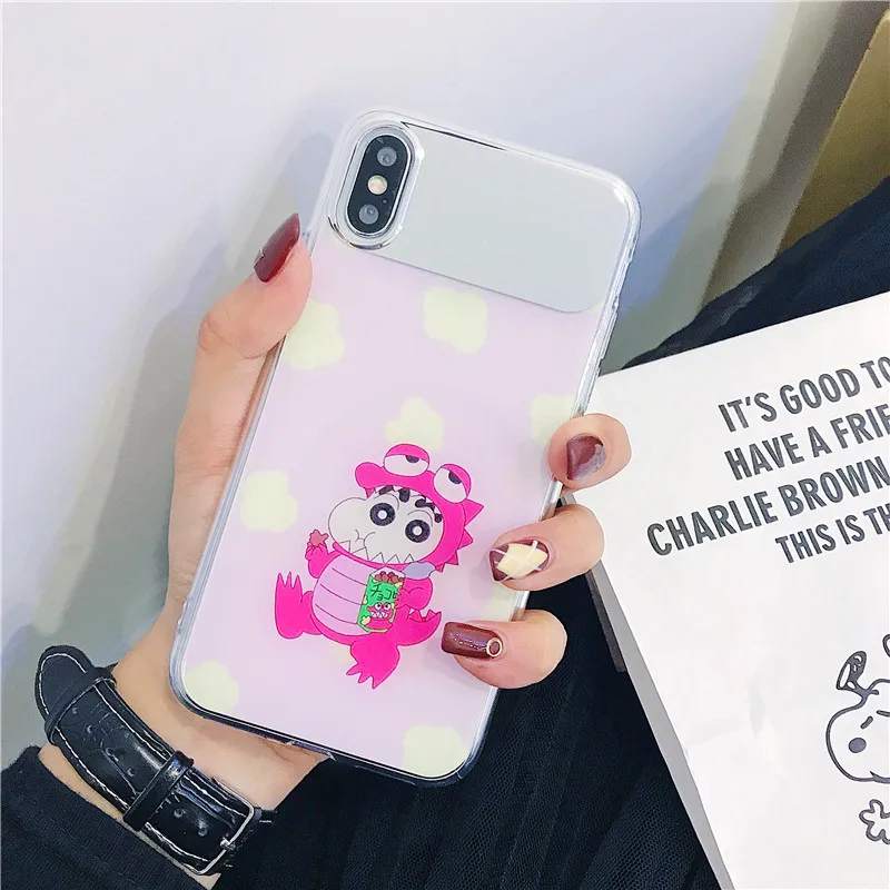 mirror surface Cute cartoon Chi-bi Maruko Crayon Shin-chan Pink blue IMD phone Case For Apple iphone 6 6s 7 8 Plus X XS XR MAX |