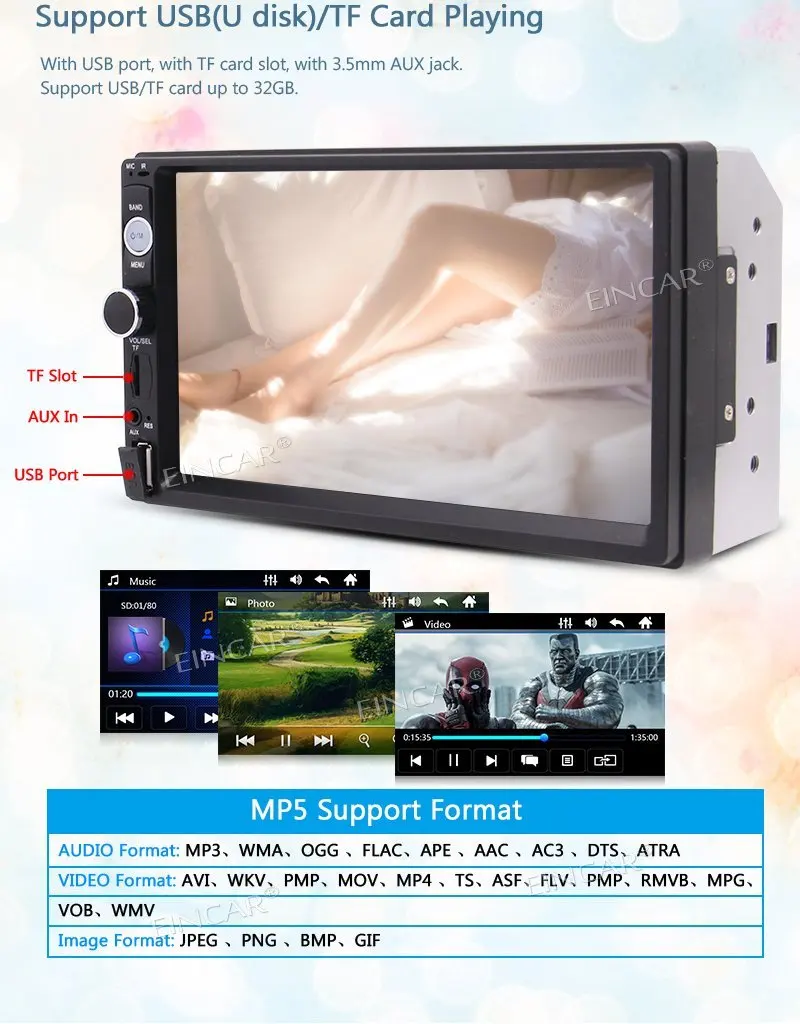 Автомобильный стерео Bluetooth In Dash 2 Din аудиоприемник MP5 плеер/USB/SD карта/AUX/FM радио