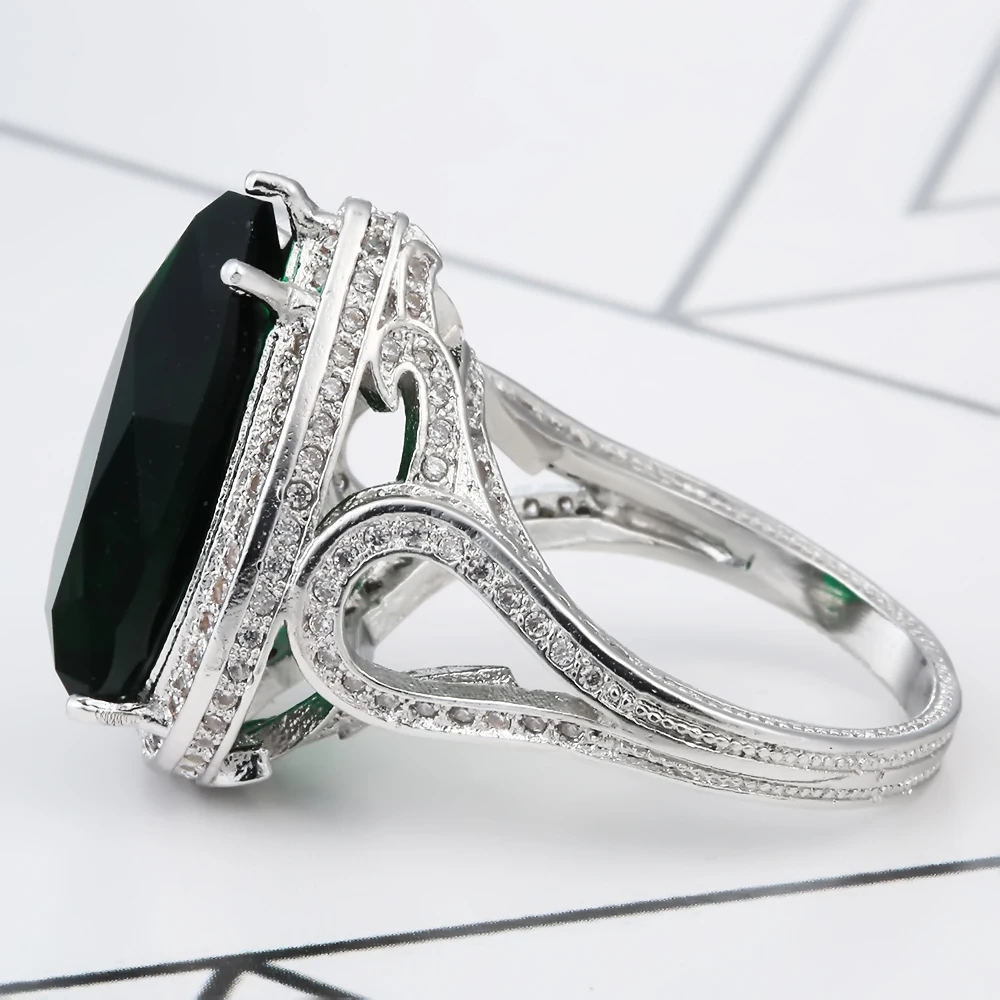new arrival luxury silver color ring with green AAA cz stone high polished wedding for women party gift | Украшения и аксессуары