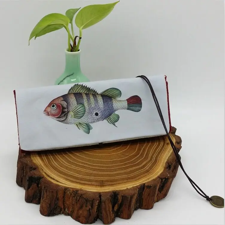 Винтажные льняные тканевые пеналы Kawaii с цветочным рисунком в виде кота, складные канцелярские принадлежности, держатель для школьной ручки, косметичка, офисные принадлежности для девочек - Цвет: Fish