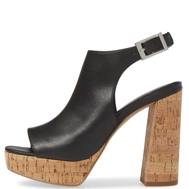 Черные пробковые Босоножки на платформе и высоком массивном каблуке женская
