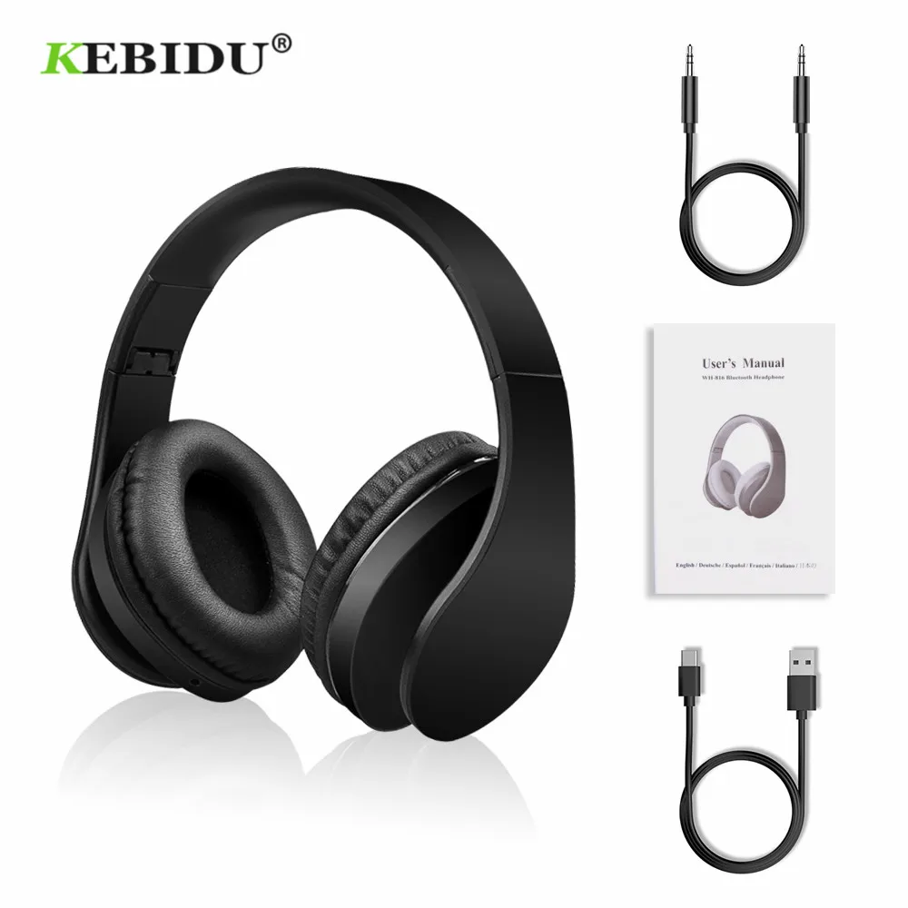 Складные стерео наушники KEBIDU bluetooth музыкальная гарнитура поддержка карт TF с