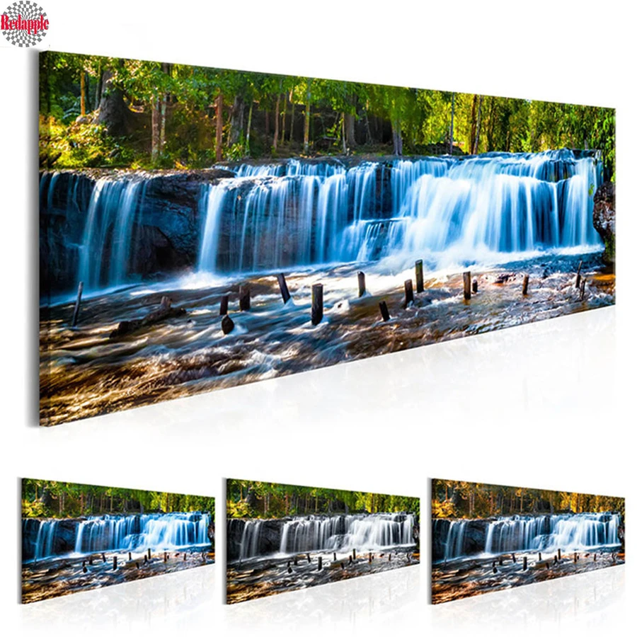 

Green Trees and Waterfull picture Natural Forest Landscape embroidery Wall Art Canvas Diamond Painting for Living Room Stickers