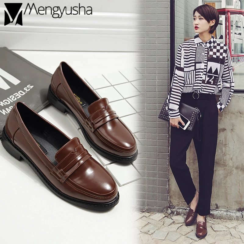 43 в британском консервативном женские оксфорды лоферы на толстом с круглым