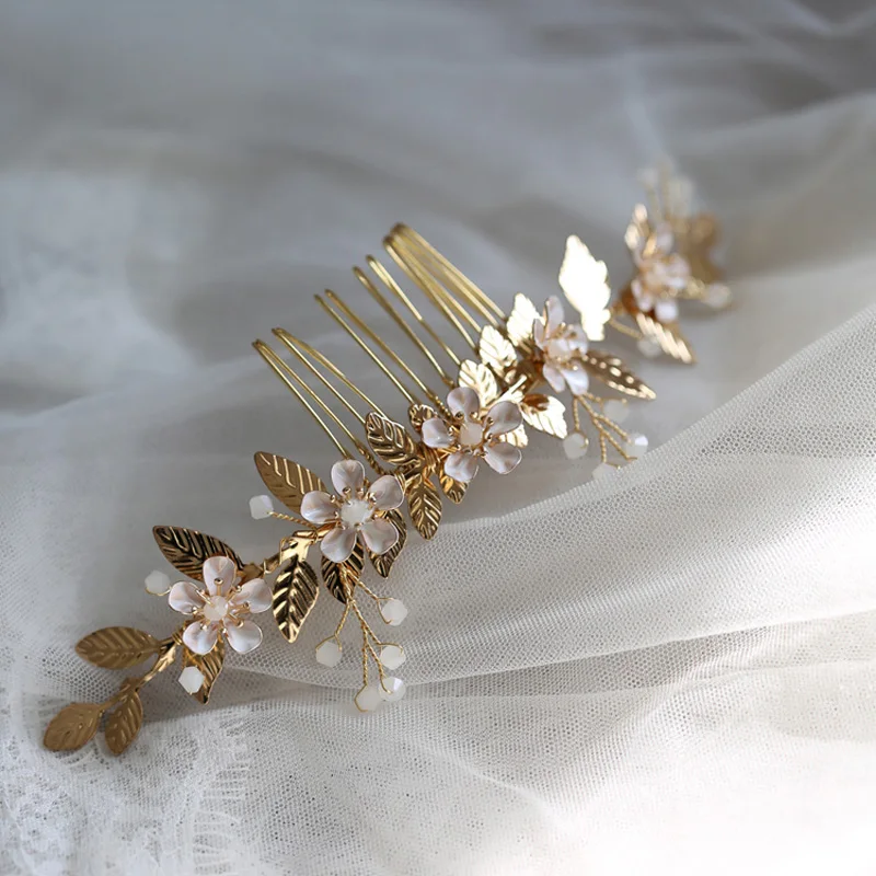 Винтажная расческа для волос с цветочным узором и листьями невесты свадебные