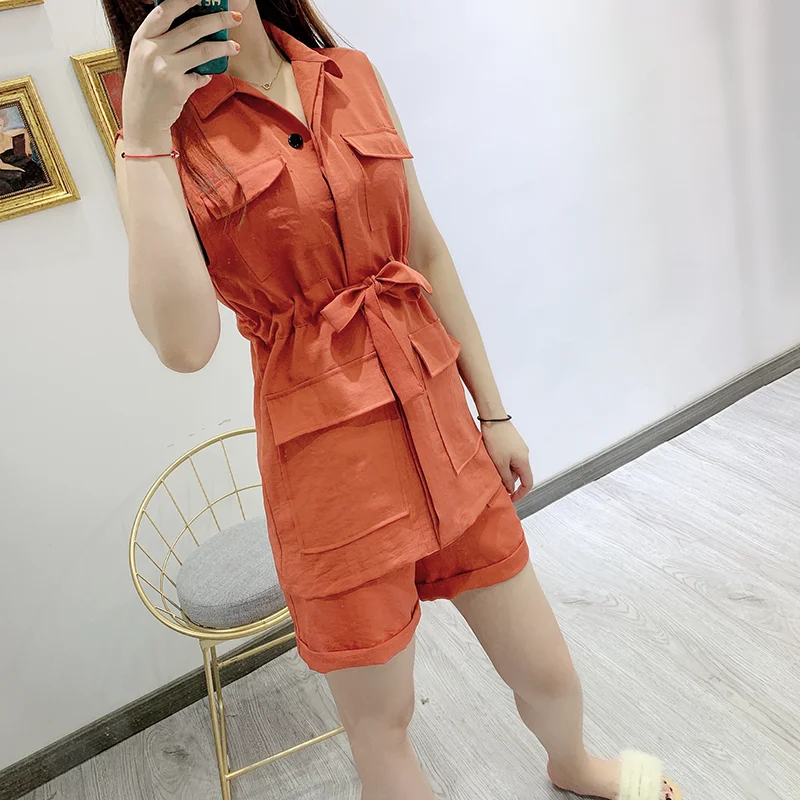 Брючный костюм 2019 летний маленький жилет без рукавов Длинный + шорты с высокой