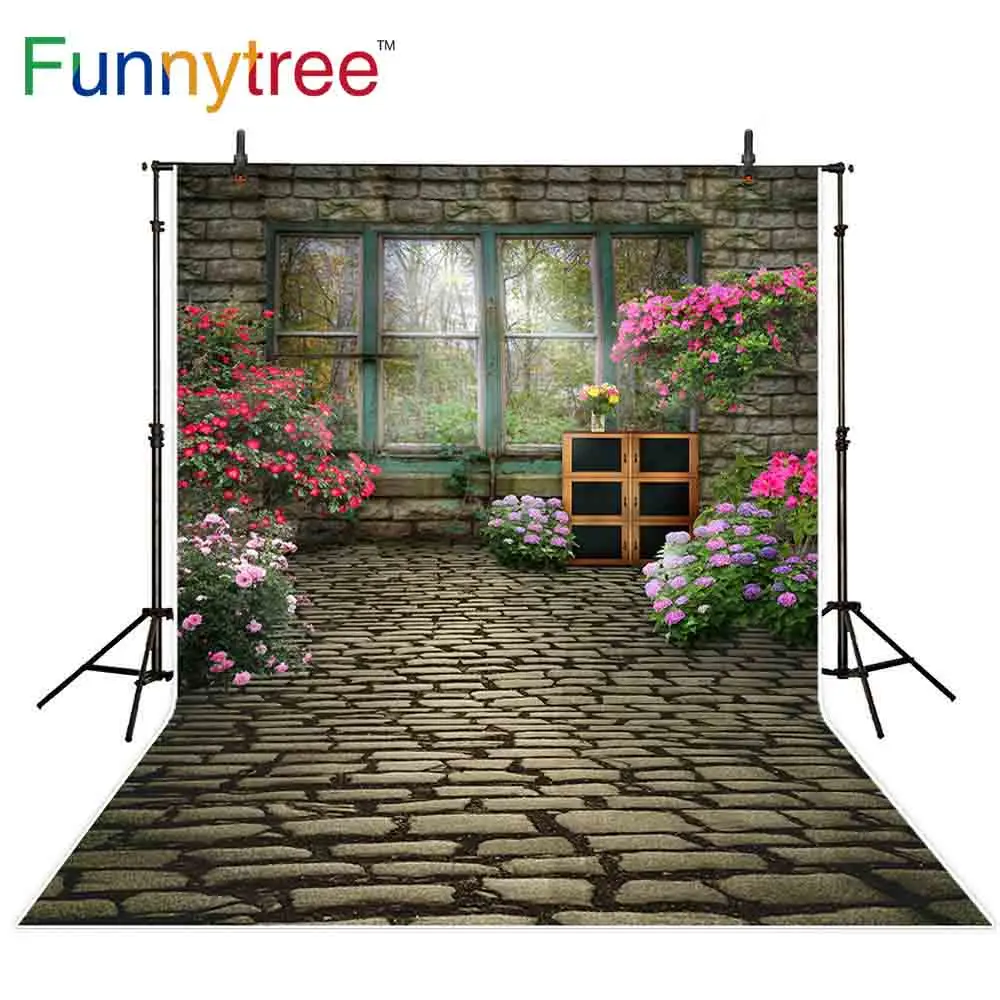 

Funnytree backgrounds for photography studio brick wall flower house spring window professional backdrop photocall photobooth