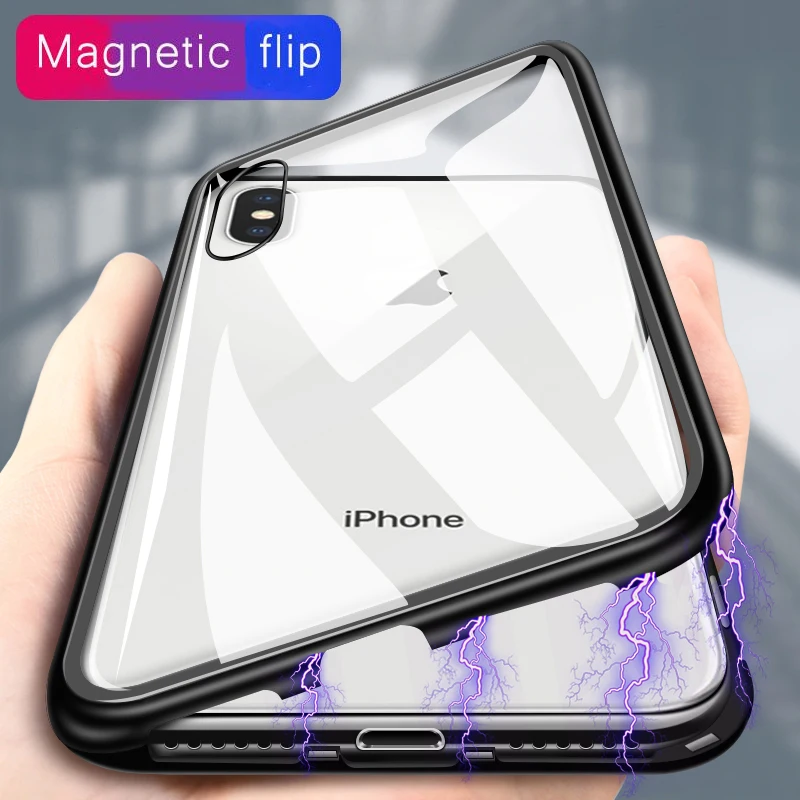 Металлический бампер Магнитный чехол для iPhone X XS XR 11 Pro Max 8 7 6 6S Plus SE 2020 прозрачное