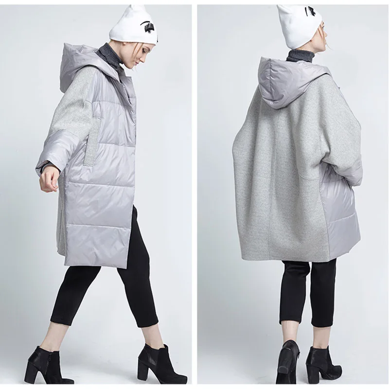 down parkas jackets coat 2016 new european women long sleeve patchwork winter parka womens brand design | Женская одежда