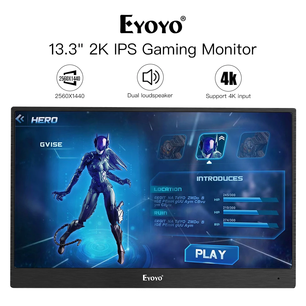EM13J 13," 2560x1440 2K Портативный игровой монитор ПК ips компьютер светодиодный ЖК-Экран Дисплей HDMI USB для Raspberry Pi PS3/4 Xbox 360