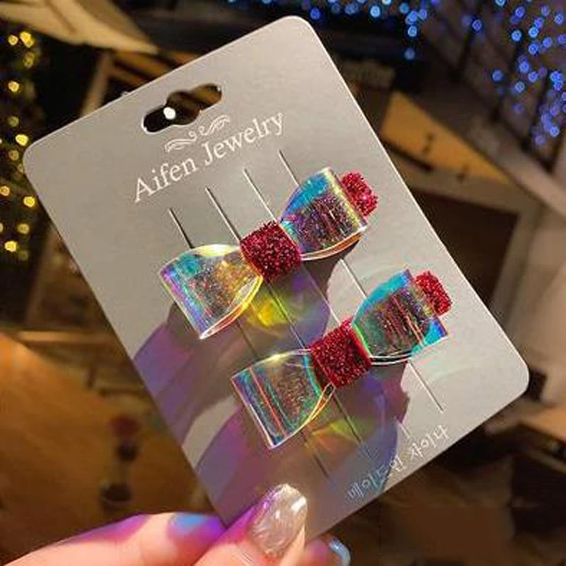 LOEEL 1-2Pcs/set Girls Colorful Bow Hair Clips Children Cute Hairpins Simple Alloy Hair Grips Fashion Hair Accessories Headdress