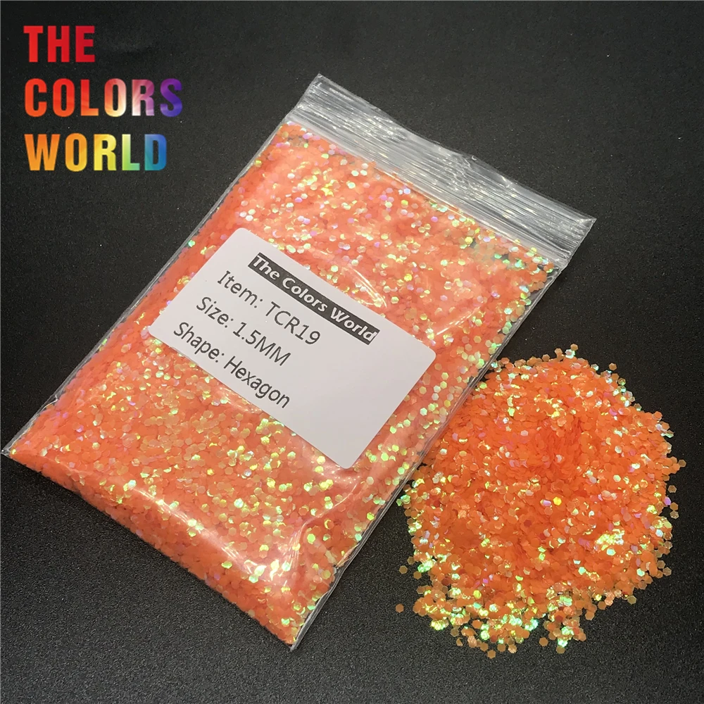 TCR19 переливчатая Радуга оранжевого цвета в форме Шестиугольника для ногтей Блеск