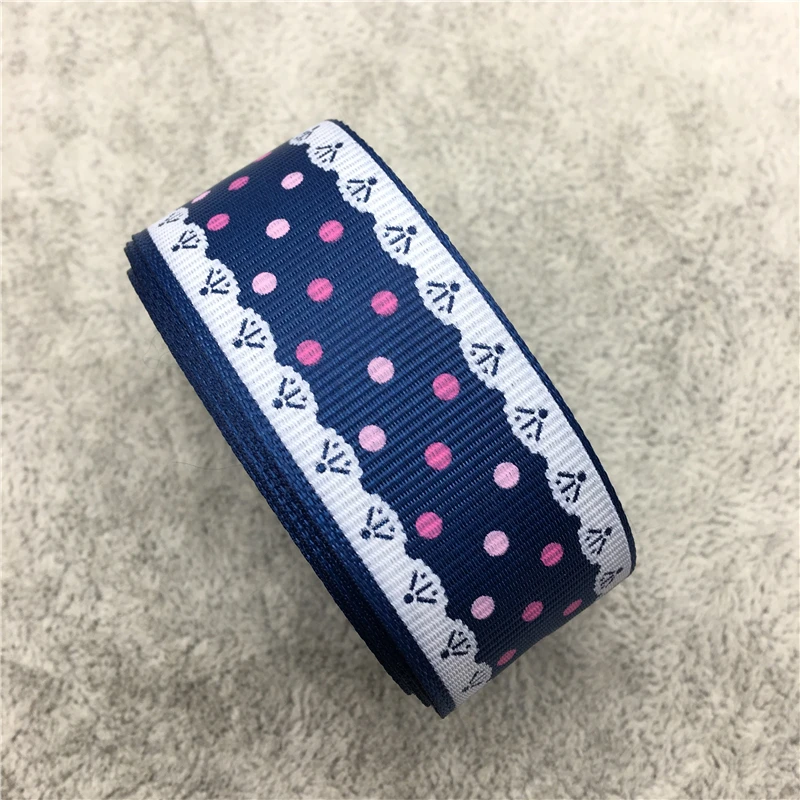 Navy blue 5 ярдов/партия "(25 мм) принт" Горошек "Корсажная Лента бант для волос свадебное Рождественское украшение DIY шитье - Цвет: Navy blue