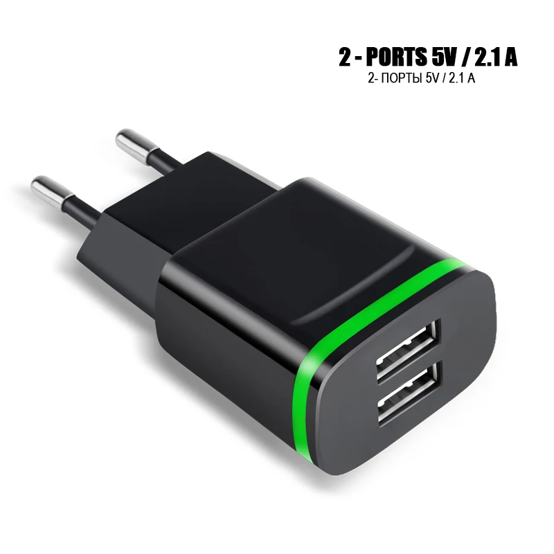 Eu Black 2Port LuckGuard, USB зарядное устройство, штепсельная вилка европейского стандарта, 5 В, 4 порта, светодиодный светильник для путешествий, настенное зарядное устройство, адаптер для зарядки iPhone X, XS, MAX, 8, 7, samsung, S9, S8 - Тип штекера: Eu Black 2Port