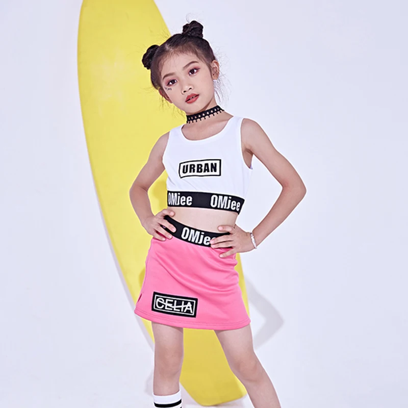 

New Hip Hop Kids Jazz Pink Cheerleading Dance Costumes Stage Outfit Girls Child Jazz Street Dancing Performance Clothes DNV10143