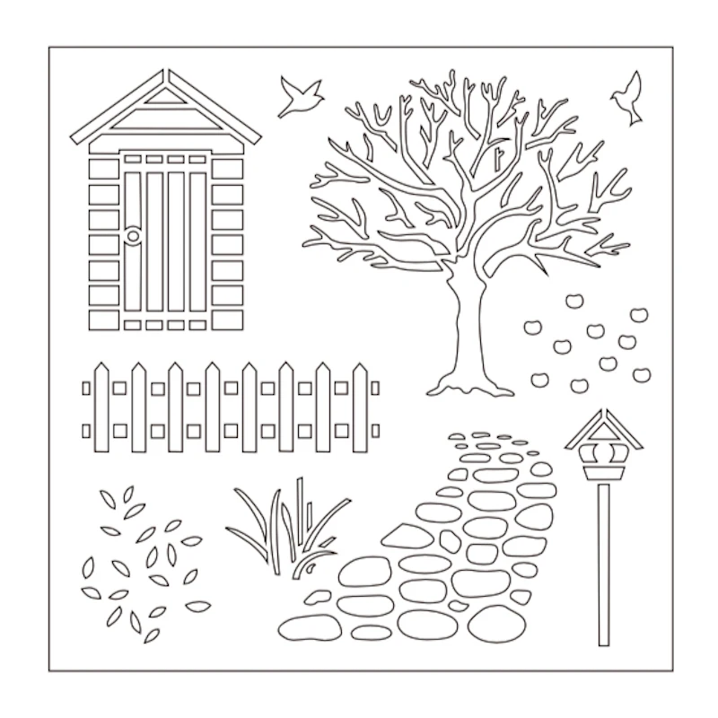 

Rural Courtyard House Tree Plastic Stencil for Scrapbooking Embossing DIY Cards Decorative Drawing Template 6x6 inch New 2019