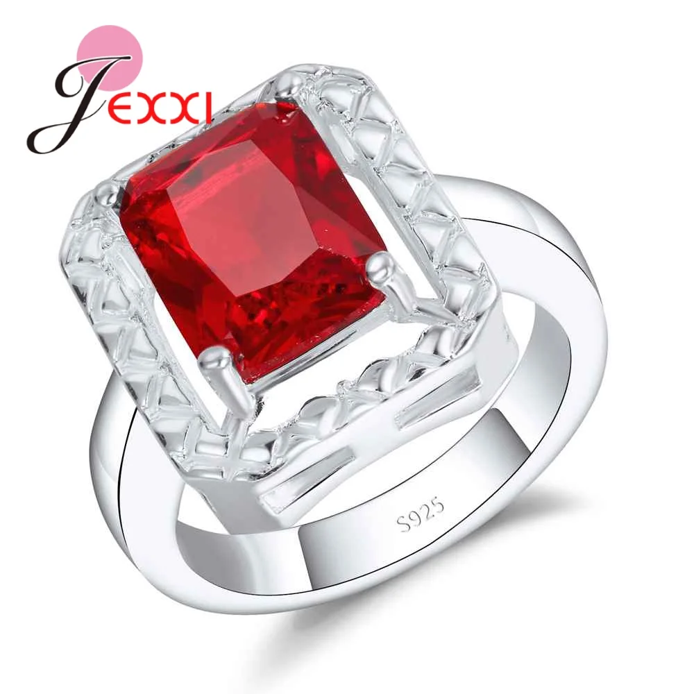 

Vintage Style 925 Sterling Silver Finger Rings With Red Color Big Cubic Zirconia Stones Setting For Women Wedding Lovely