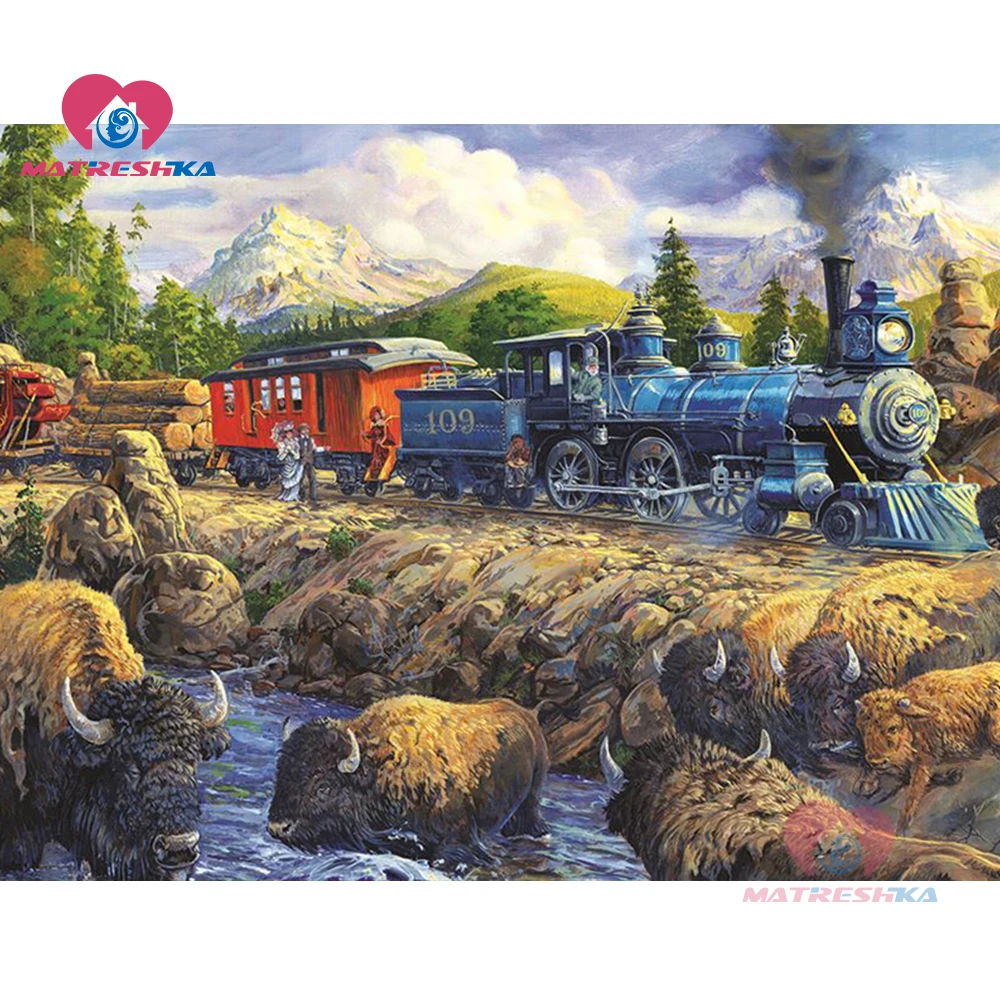 Алмазная вышивка пейзаж картины поезда Стразы алмазная живопись полная